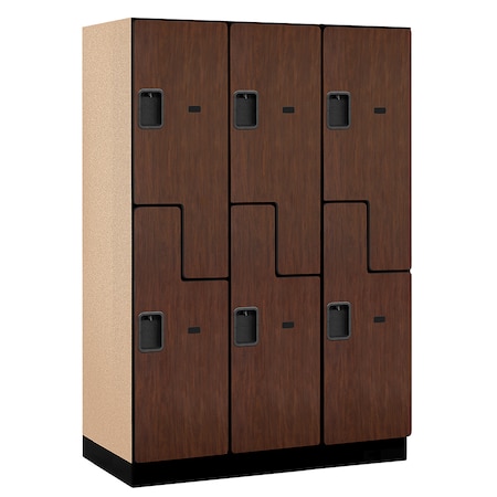 Salsbury Industries 2 Tier 'S' Designer Locker, 54"Wx76"Hx21"D, 6 Door, Mahogany 18-27361MAH